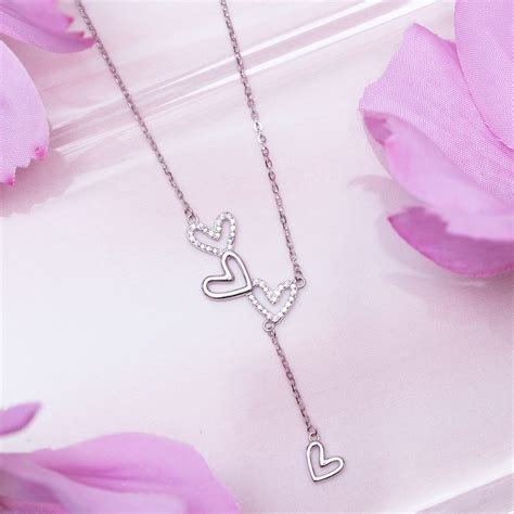 Heartfelt Elegance Rhodium Plated 925 Sterling Silver Necklace – Zavya
