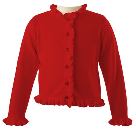 Girls Red Frill Cotton Cardigan With Jewel Buttons - The Well Appointed ...