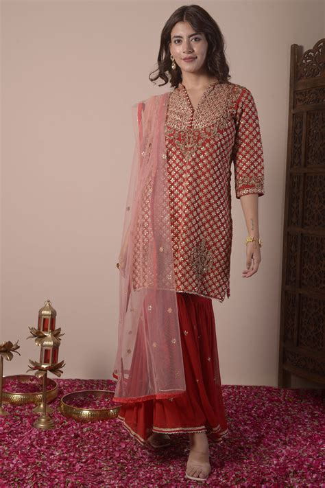 Red Heavy Gota Patti Embroidered Kurta Set – Surabhi Arya