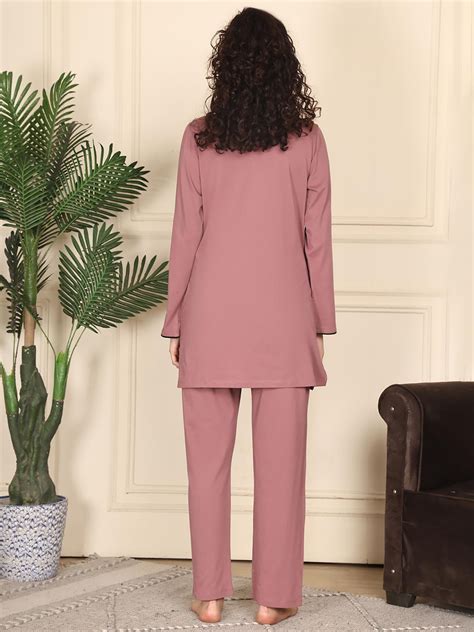 Buy Kanvin Women Pink Solid Full Sleeves Night Suit Online