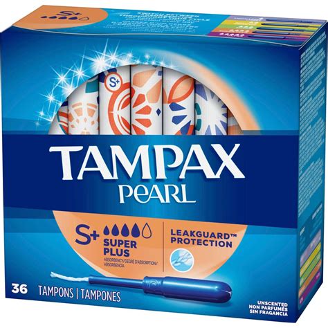 Tampax Pearl Super Plus Tampons 36 Count - Unscented with LeakGuard ...