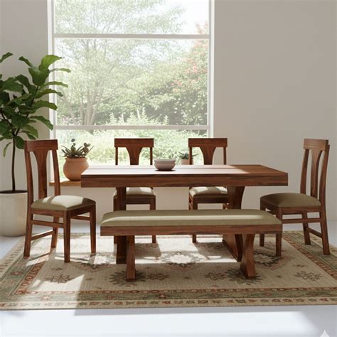 Maron Solid Sheesham Wood 6 Seater Dining Table Set - 3 Years Warranty ...