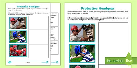 Protective Headgear Design Features Worksheet / Worksheet