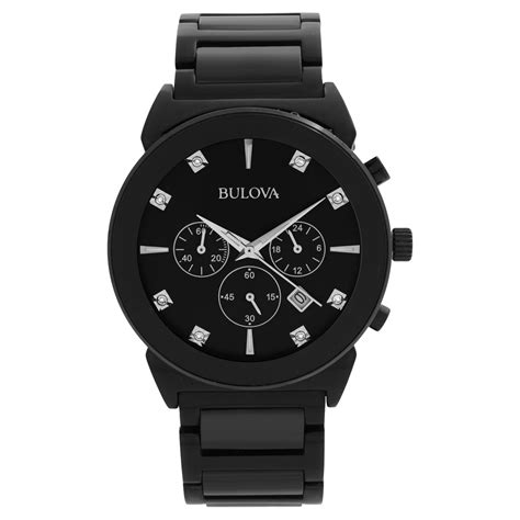 Bulova Classic Chronograph Steel Black Diamond Dial Quartz Mens Watch ...