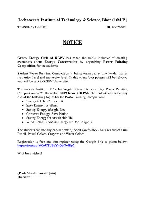 Green Energy Club of RGPV Notice - Technocrats Institute of Technology ...
