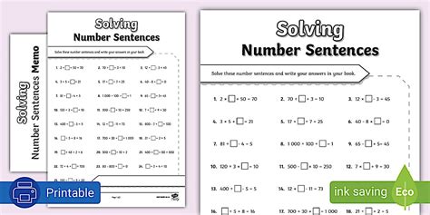 Solving Number Sentences: Activity Sheet (teacher made)