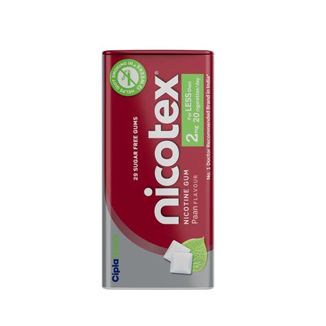 Buy Cipla Nicotex Nicotine Sugar Free Paan Gums 2mg | Helps to Quit ...