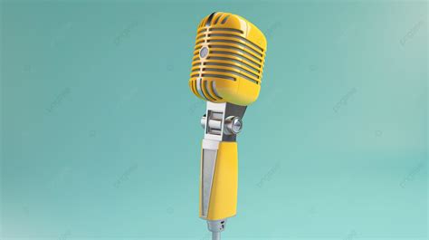 Minimalist 3d Rendering Isolated Yellow Retro Microphone On Pastel Blue ...