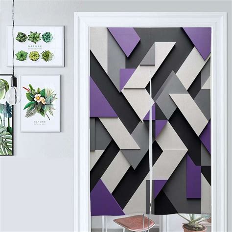 Abstract Geometric Art Purple Black Grey Door Curtain Nordic Living ...
