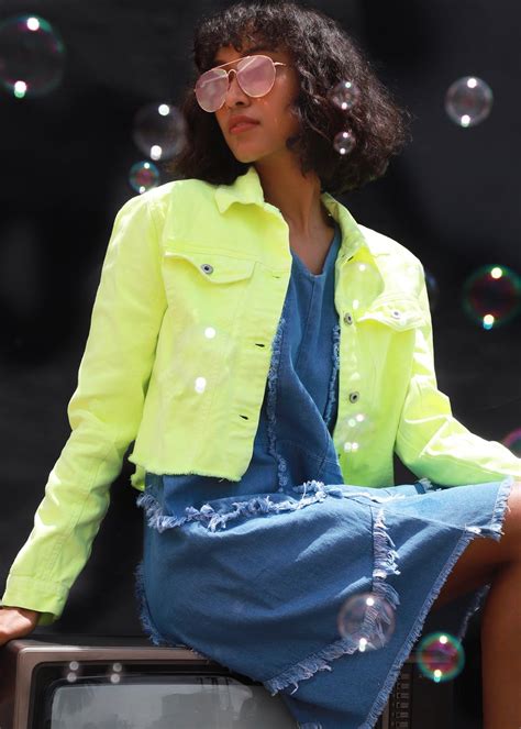 Get Fringed Hem Detail Solid Neon Denim Jacket at ₹ 3763 | LBB Shop