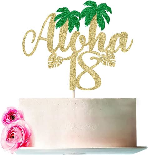 Bejotaa Aloha 18 Cake Topper，Gold Glitter Aloha Cake India | Ubuy