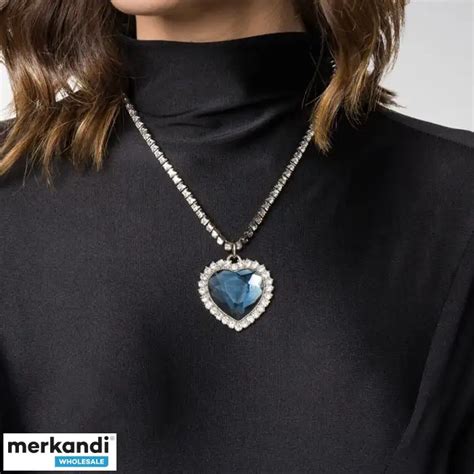 Blue heart of the ocean necklace with pearls, gift box + free bag, 45 ...