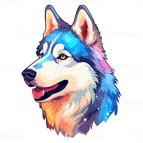 Colorful Siberian Husky Dog, Siberian Husky Portrait, Dog Sticker Clip ...