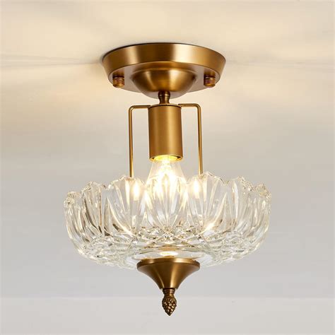 UOFUS Vintage Semi Flush Mount Ceiling Light Fixture Gold Globe Glass ...