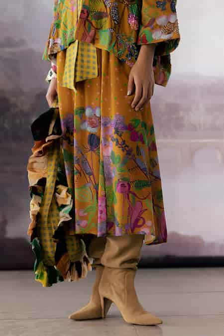 Buy Yellow Crepe Biba Flower Print Midi Skirt For Women by Yavi Online ...