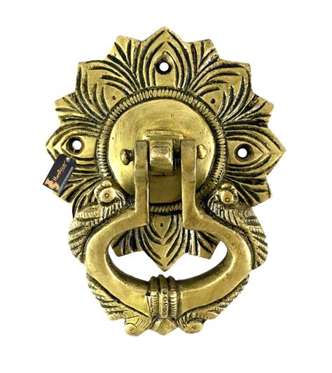 Ethnic Carving Peacock Over Ring Brass Door Knocker