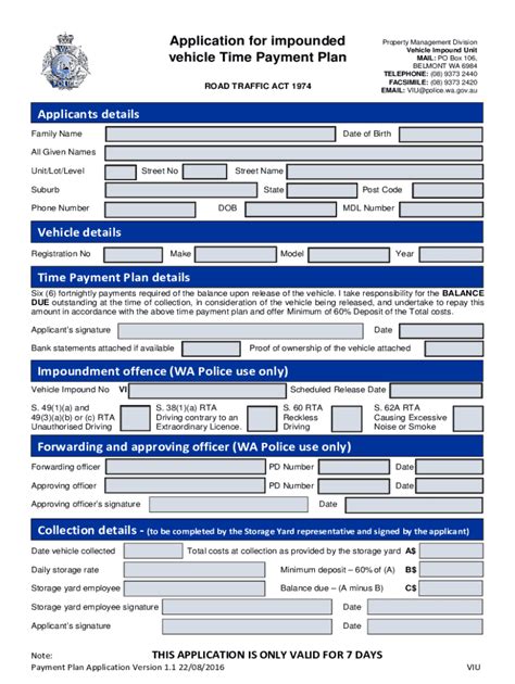 2016-2026 Form AU WA Police Application for Impounded Vehicle Time ...