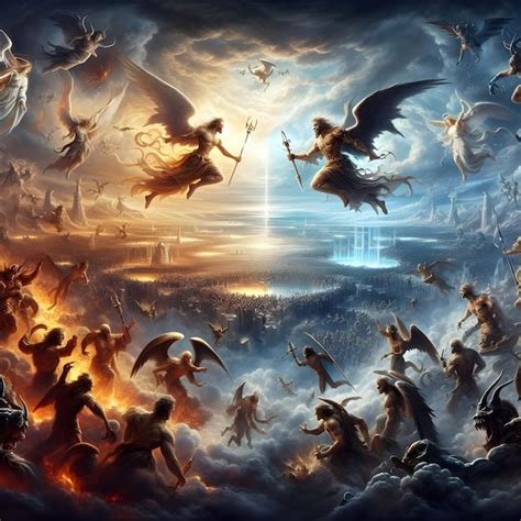 Premium Photo | AI of an epic battle between good and evil as angels ...