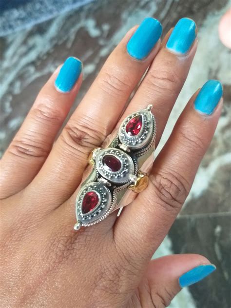 Buy Natural Garnet Three Poison Boxes Ring 925 Sterling Silver Online ...