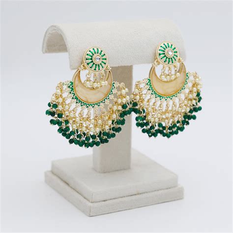 Gold Plated Green Pearl Chandbali – Kimikii Jewellery