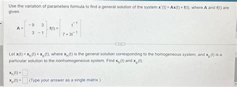 Image result for Variation of Parameters with Matrices Formula