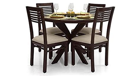 Buy KUSUM HANDICRAFTS Solid Sheesham Teak Wood Round Dining Table 4 ...