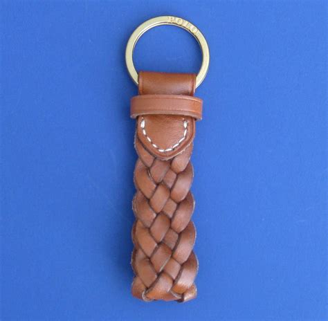 NWT Polo Ralph Lauren Brown Braided Leather w/Keeper Key Chain Fob