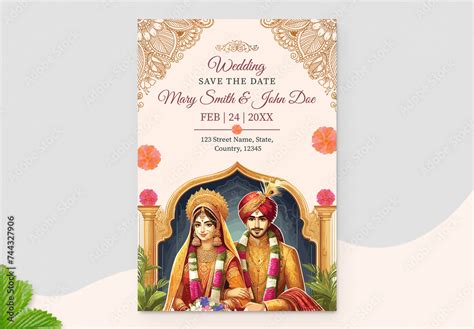 Traditional Wedding Invitation Card Design Layout Stock Template | Adobe Stock