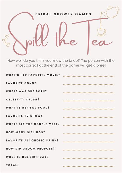Spill the Tea How Well Do You Know the Bride Bridal Shower Game - Etsy ...