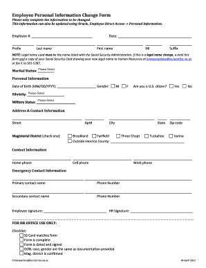 Employee Personal Information Change Form - Blank Fillable Template ...