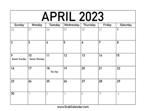 April Blank Calendar - BrightJoyStudio