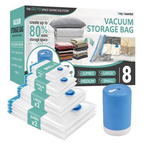 Vacuum Storage Bags with Electric Pump, 8 Pack (2 Jumbo/2 Large/2 ...