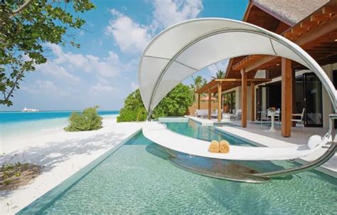 Wallpaper beach, the ocean, shore, Villa, island, pool, The Maldives ...