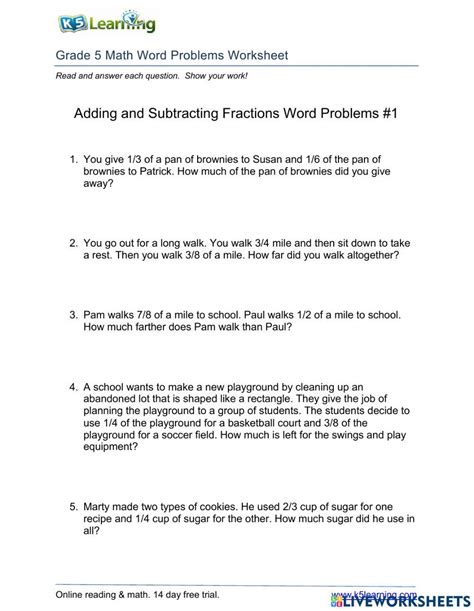 Adding and Subtracting Fraction Word Problems Mixed Practice 的图像结果