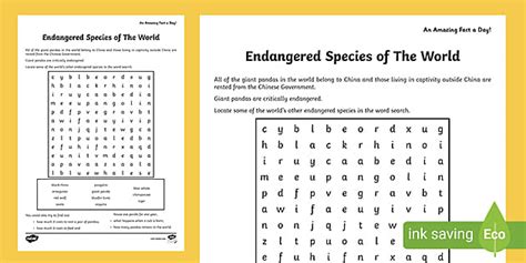 Endangered Species of the World Worksheet