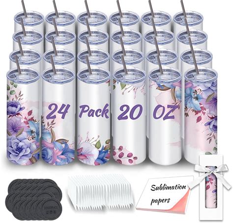 Sublimation Tumblers bulk 20 oz Skinny, 24 Pack Stainless Steel Double ...
