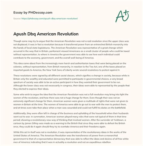 Apush Dbq American Revolution (500 Words) - PHDessay.com