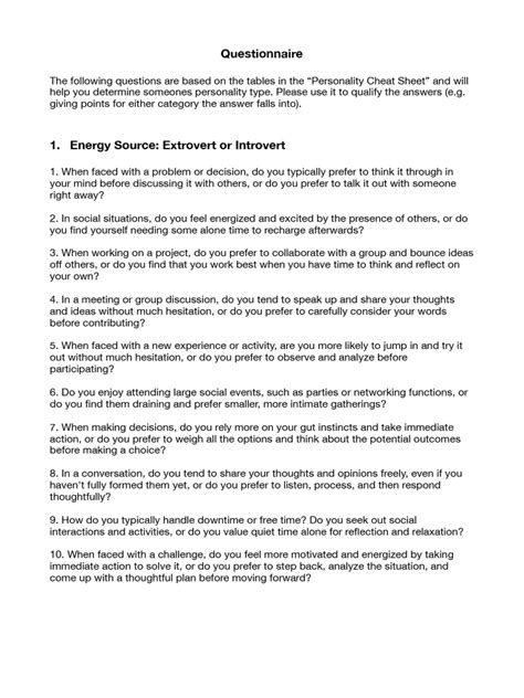 Image result for Personality Questionnaire Examples