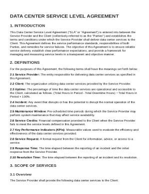 Data Center Service Level Agreement Template - Fill and Sign Printable ...