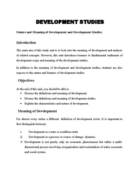 Development and Development Studies - DEVELOPMENT STUDIES Nature and ...