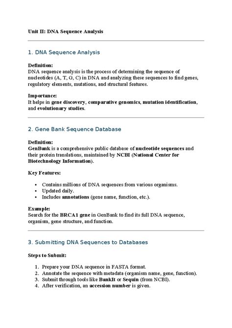 Unit II - Comprehensive Overview of DNA Sequence Analysis Techniques ...