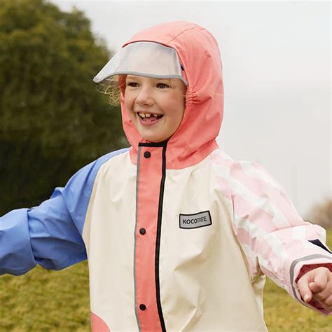 Bold Geometric Print Cream & Pink Raincoat for Kids - Little Surprise Box