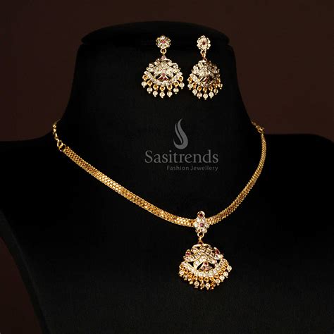 Impon Addigai One Gram Micro Gold Plated Floral Dome Necklace Earrings ...