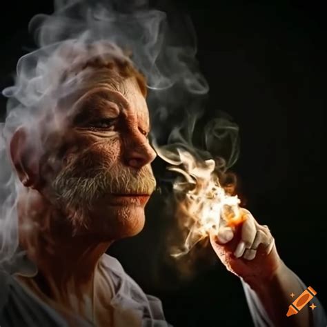 Art depicting a man surrounded by marijuana smoke on Craiyon