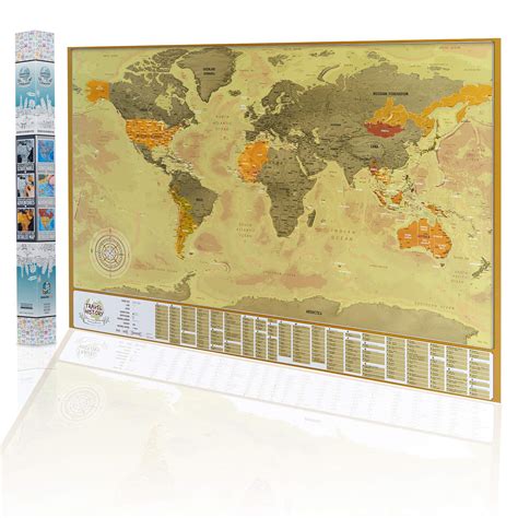 Vintage Scratch Off World Map With Countries Flags Biggest Cities ...