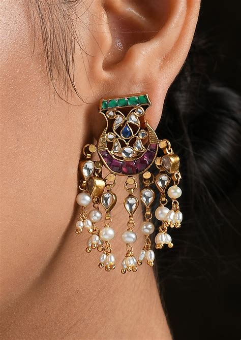 Navmi Multicolored Goblet Chaandbalis With Pearls And Polki – Vamika ...