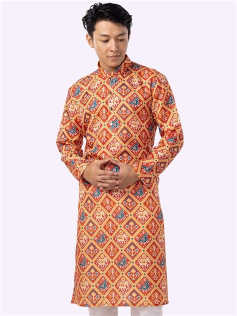 Stylish Ruby Red Printed Kurta For Men – The Kurta Company