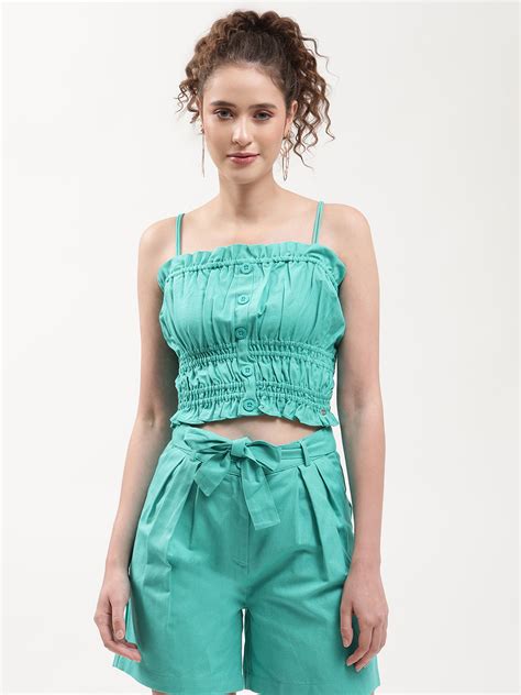 Shop Elle Women Green Solid Square Neck Top Online – Iconic India