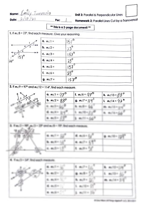 SOLUTION: Unit 3 Parallel Lines Cut by A Transversal Worksheet ... - Worksheets Library