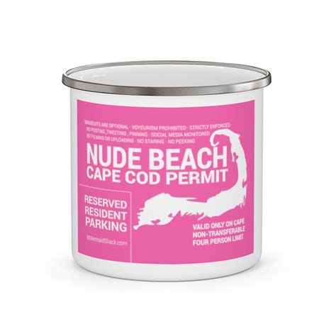 Cape Cod Nude Beach Sticker Enamel Camping Mug White/Hot Pink | Mermaid Shack